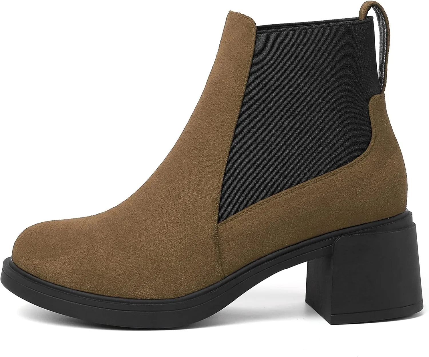 WAYDERNS Womens Slip On Suede Outdoor Round Toe Casual Chunky Mid Heel Ankle High Boots 2.2 Inch