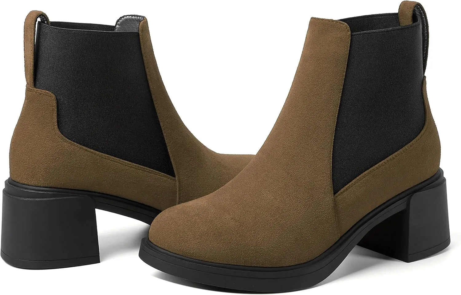 WAYDERNS Womens Slip On Suede Outdoor Round Toe Casual Chunky Mid Heel Ankle High Boots 2.2 Inch