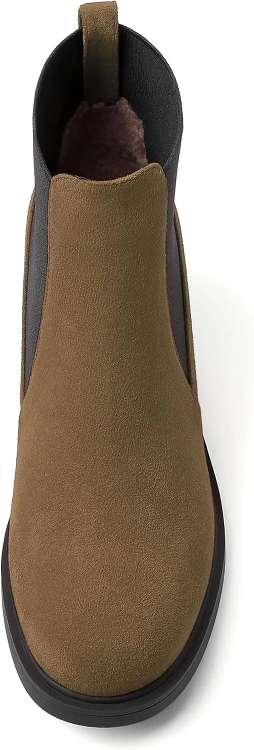 WAYDERNS Womens Slip On Suede Outdoor Round Toe Casual Chunky Mid Heel Ankle High Boots 2.2 Inch
