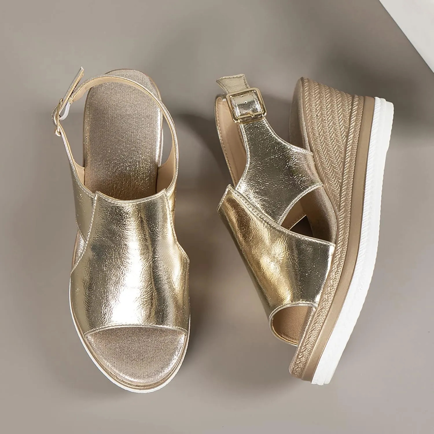 Wedge Sandals for Women Comfortable 2025 Dressy Metallic Slingback Sandals Glamorous Platform Casual Summer Bohemian Sandal