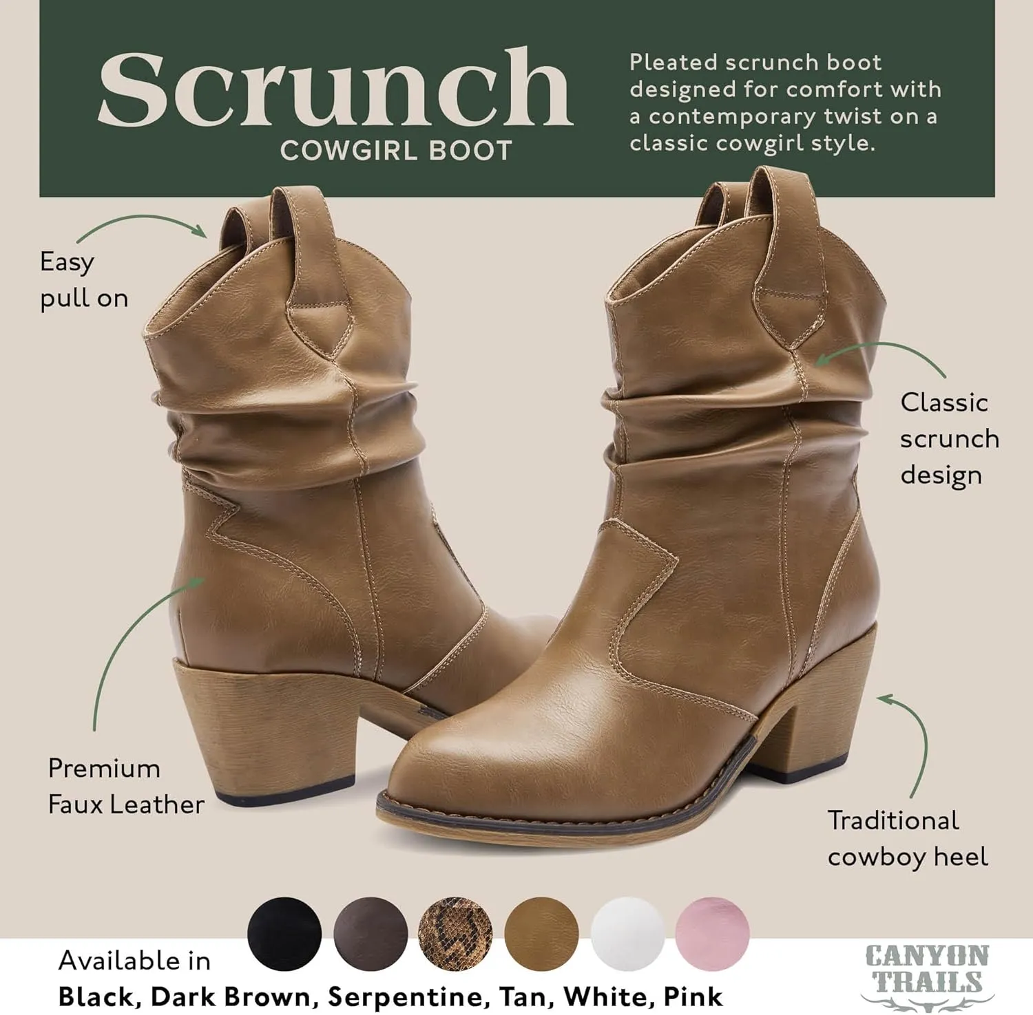 Western Cowboy Boots for Women - Durable Stack Heel and Ankle Style Cowgirl Boots - Comfortable Faux Leather Teen Girls & Women's Ankle Booties