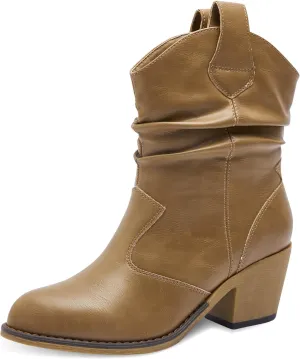 Western Cowboy Boots for Women - Durable Stack Heel and Ankle Style Cowgirl Boots - Comfortable Faux Leather Teen Girls & Women's Ankle Booties