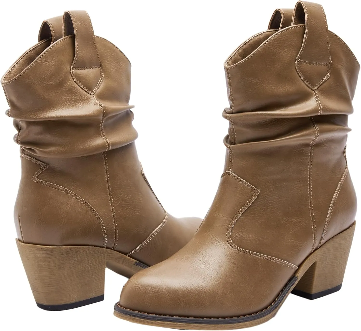 Western Cowboy Boots for Women - Durable Stack Heel and Ankle Style Cowgirl Boots - Comfortable Faux Leather Teen Girls & Women's Ankle Booties