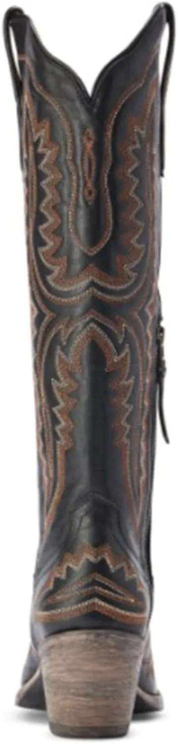 Western Women's Cowboy Boots Fashion Knee-High Boots With Classic Embroidery Side Zipper And Chunky Heel Pointy Toe Dress Boots