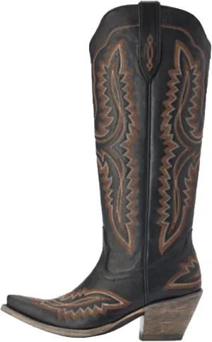 Western Women's Cowboy Boots Fashion Knee-High Boots With Classic Embroidery Side Zipper And Chunky Heel Pointy Toe Dress Boots