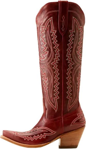 Western Women's Cowboy Boots Fashion Knee-High Boots With Classic Embroidery Side Zipper And Chunky Heel Pointy Toe Dress Boots