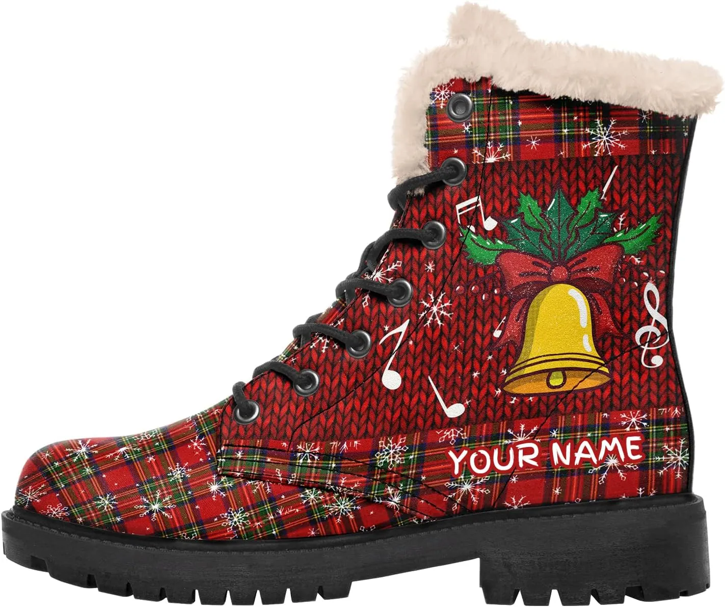 Winter Boots for Women, Custom Christmas Boots Santa Claus Print Ladies Fur Lined Lace up Ankle Boots Comfortable Warm Winter Snow Shoes Outdoor Christmas Gift