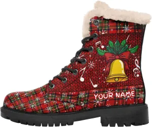 Winter Boots for Women, Custom Christmas Boots Santa Claus Print Ladies Fur Lined Lace up Ankle Boots Comfortable Warm Winter Snow Shoes Outdoor Christmas Gift
