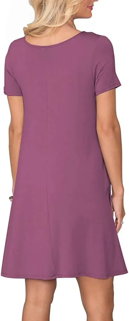 WNEEDU Women's Summer Casual T Shirt Dresses Short Sleeve Swing Dress with Pockets