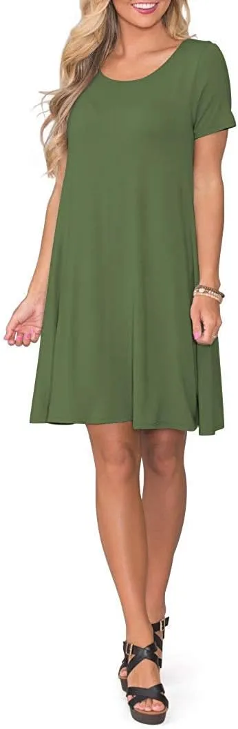 WNEEDU Women's Summer Casual T Shirt Dresses Short Sleeve Swing Dress with Pockets