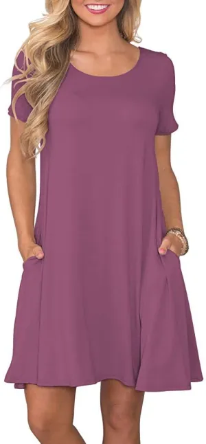 WNEEDU Women's Summer Casual T Shirt Dresses Short Sleeve Swing Dress with Pockets