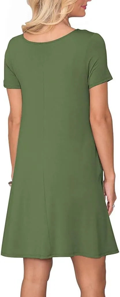 WNEEDU Women's Summer Casual T Shirt Dresses Short Sleeve Swing Dress with Pockets