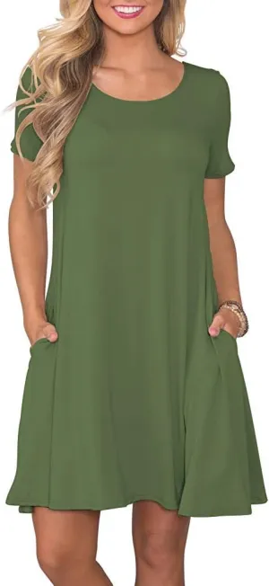 WNEEDU Women's Summer Casual T Shirt Dresses Short Sleeve Swing Dress with Pockets