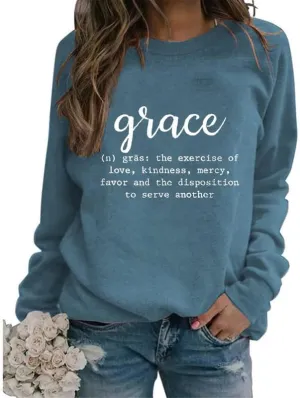 Women Grow in Grace Christian Sweatshirt Lightweight Crew Neck Floral Graphic Pullovers Tops Jesus Faith Shirts Gifts
