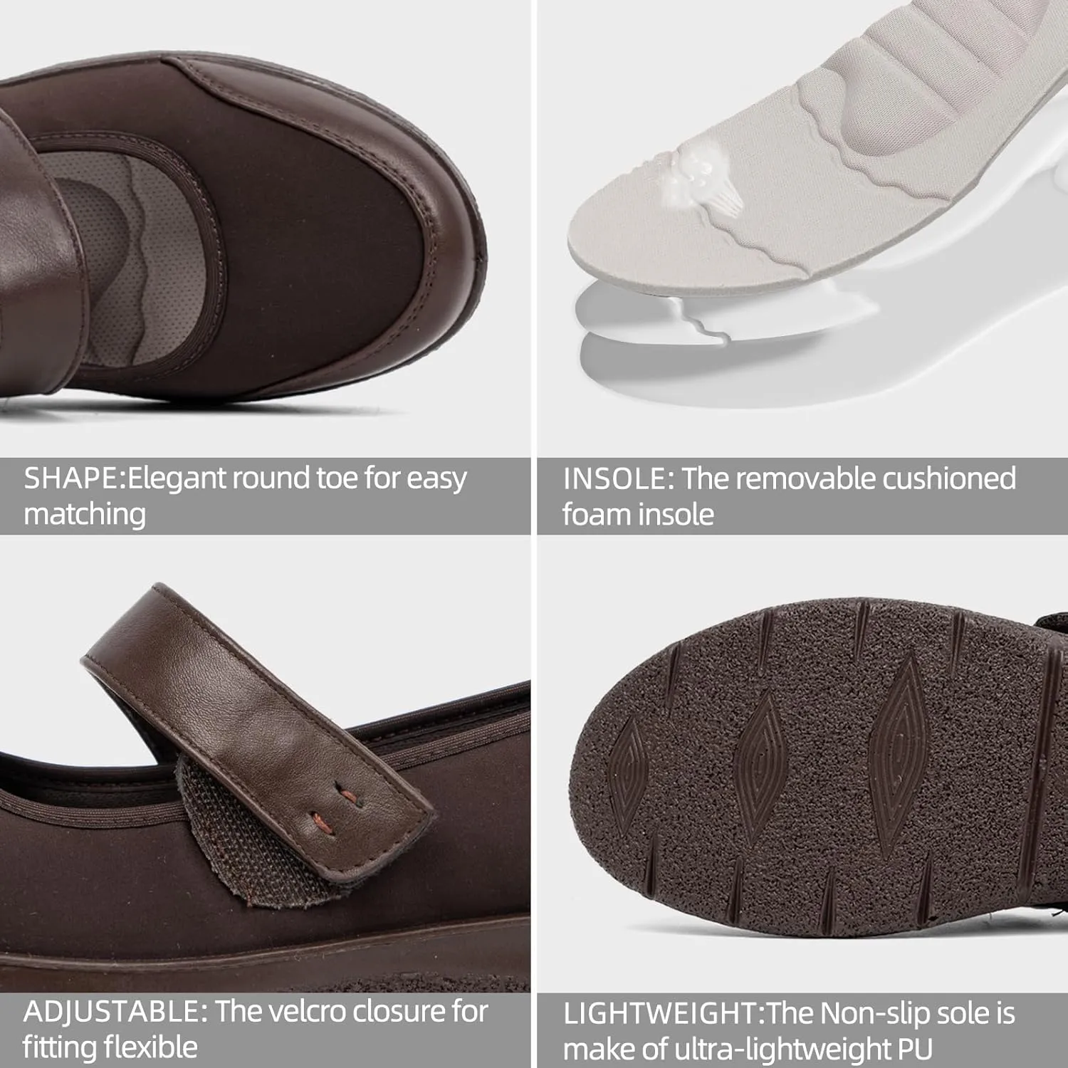 Women Orthopedic Mary Jane Flats Comfortable Bunions Walking Shoes Round Toe Lightweight Orthotic Shoes with Arch Support