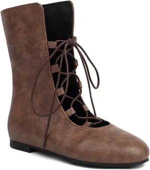 Women Renaissance Boots Medieval Cosplay Boots Halloween Vintage Stage Pirate Viking Tied Shoes