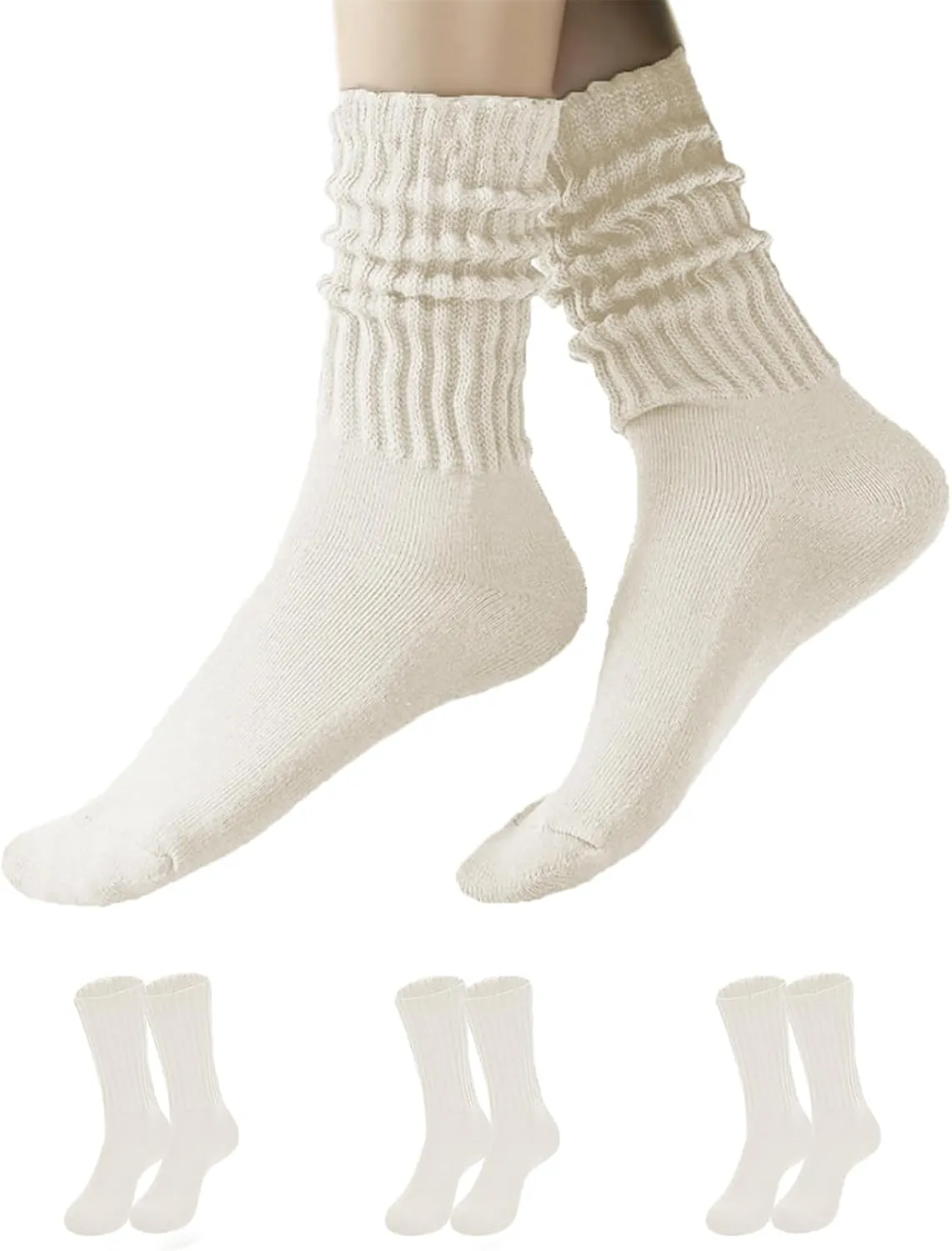Women Slouch Socks Knit Mid Calf Rib Tube Scrunchy Slouchy Crew Socks
