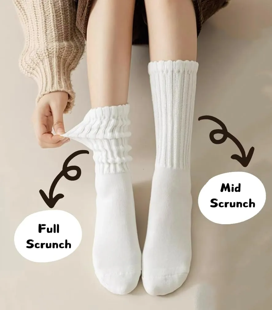 Women Slouch Socks Knit Mid Calf Rib Tube Scrunchy Slouchy Crew Socks