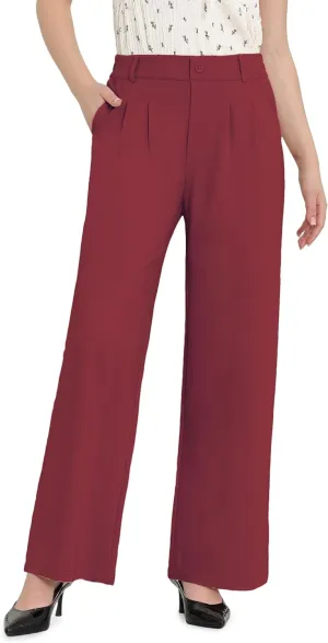 Women Wide Leg Dress Pants High Elastic Waisted Work Business Office Pants Casual Slacks Trousers with Pockets 29"