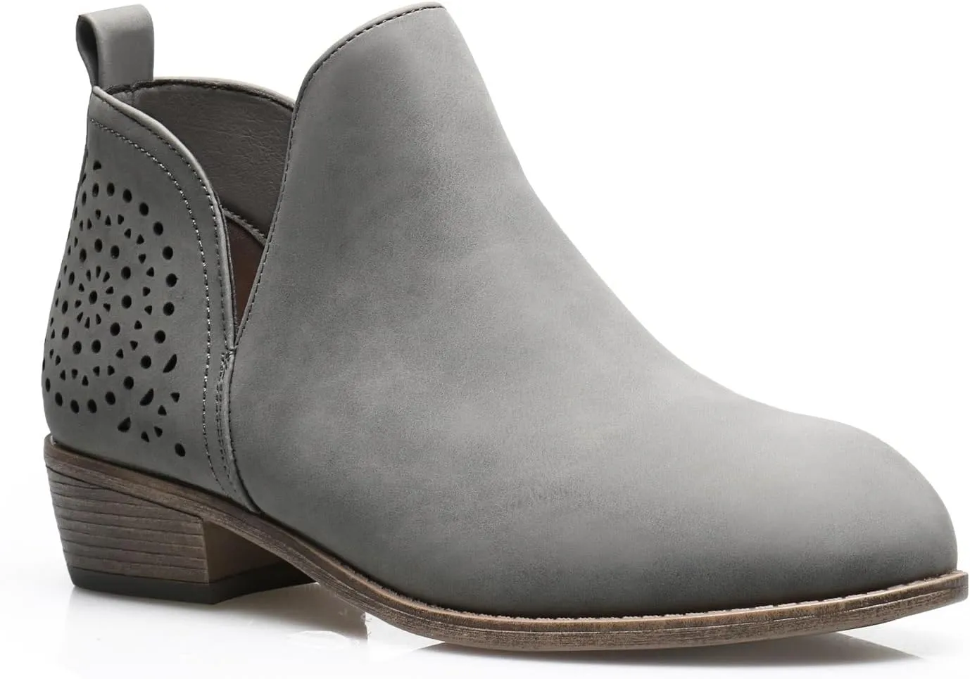 Women's Ankle Boots Low Heels Chunky Perforated Western Shoes Casual Round Toe Cutout Booties