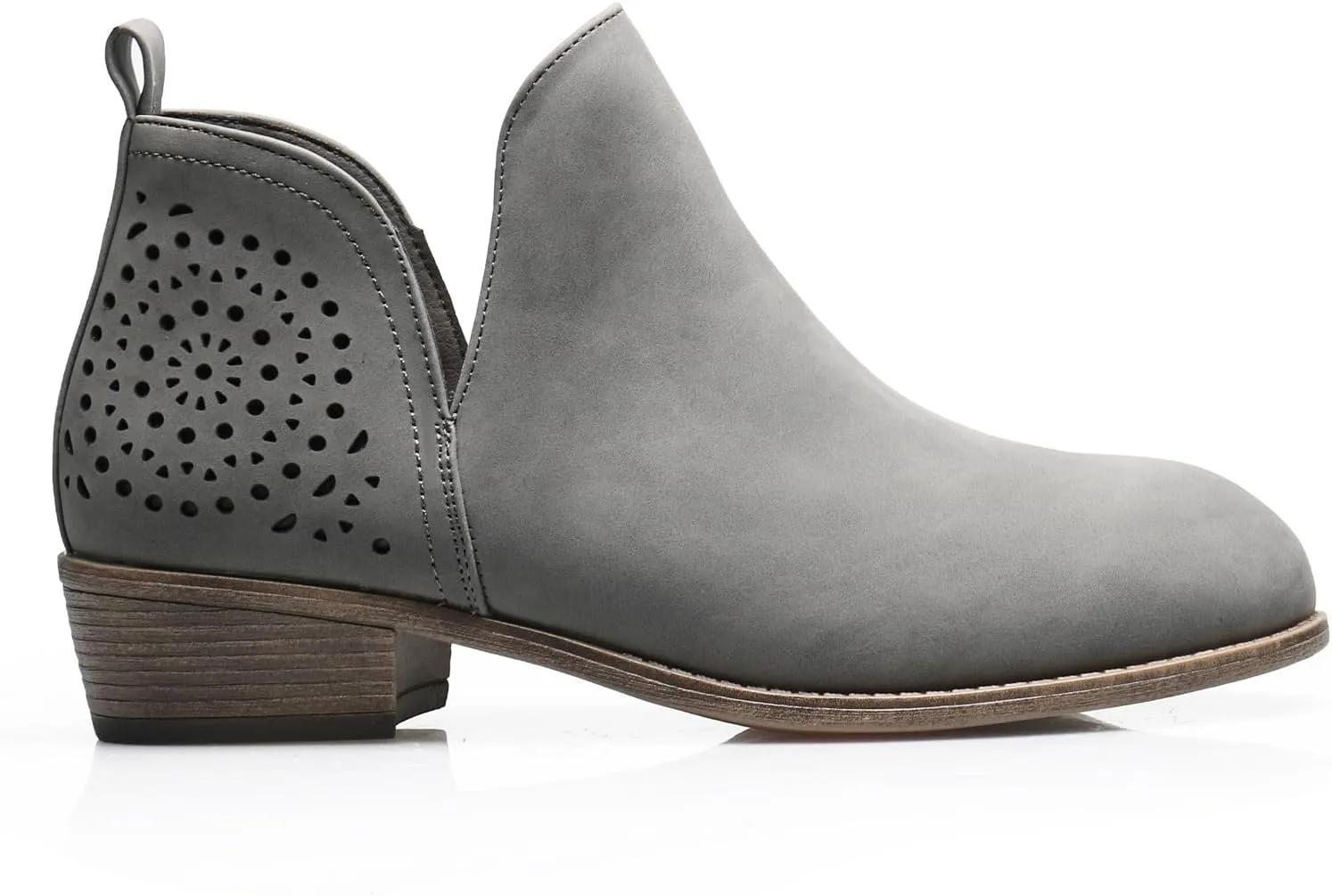 Women's Ankle Boots Low Heels Chunky Perforated Western Shoes Casual Round Toe Cutout Booties