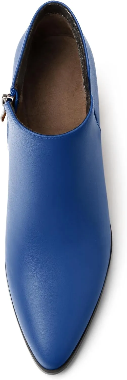 Women's Ankle Boots, Pointed Toe Chunky Heel Short Boots, Side Zipper and Elastic Ankle Booties, Mid Heel Shoes for Women