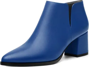 Women's Ankle Boots, Pointed Toe Chunky Heel Short Boots, Side Zipper and Elastic Ankle Booties, Mid Heel Shoes for Women