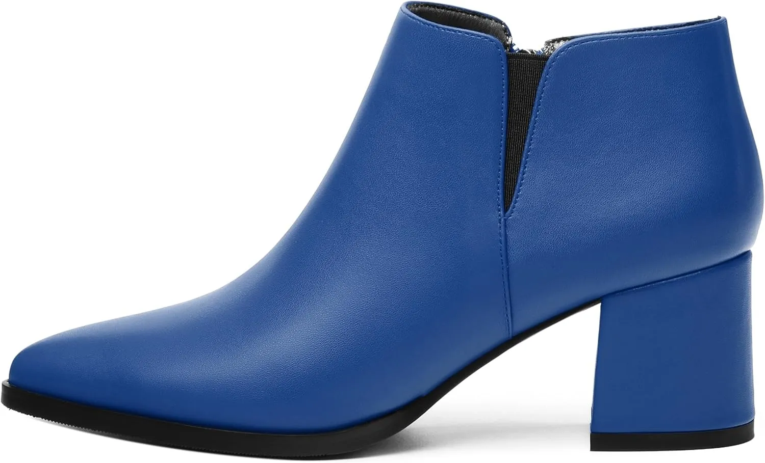 Women's Ankle Boots, Pointed Toe Chunky Heel Short Boots, Side Zipper and Elastic Ankle Booties, Mid Heel Shoes for Women