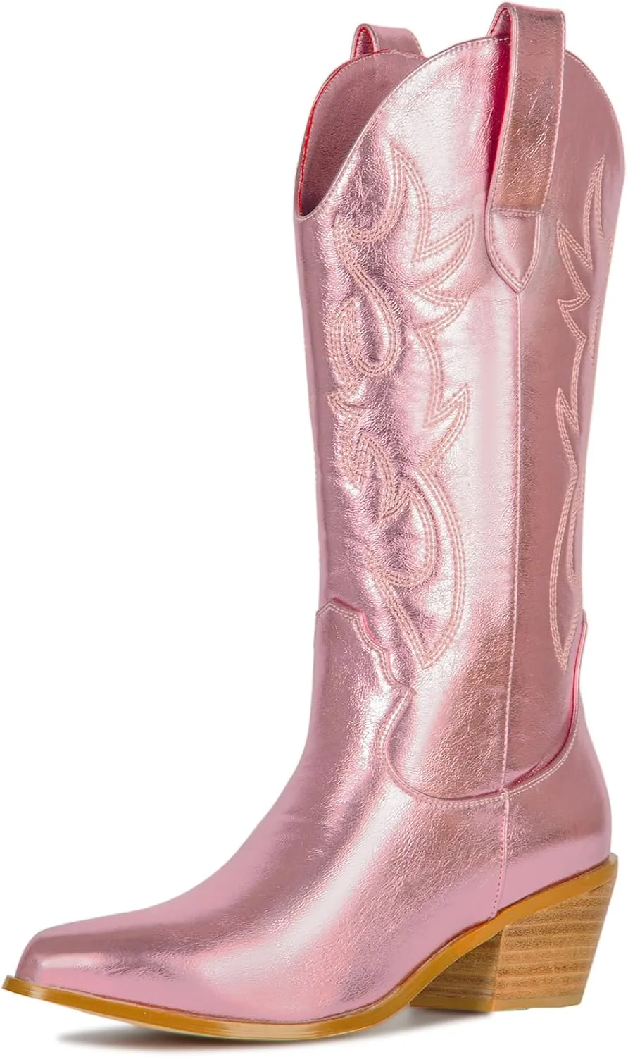 Women's Cowgirl Embroidered Western Cowboy Boots, Mid Calf Booties Pointed Toe Chunky Heel Pull On Fashion Design for Ladies, Party and Outdoor