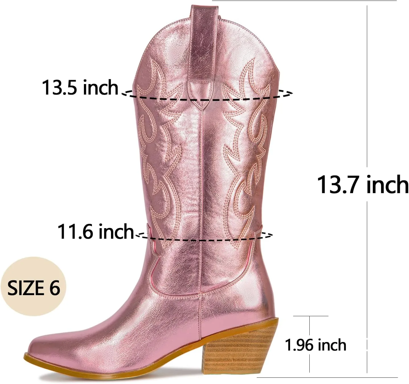 Women's Cowgirl Embroidered Western Cowboy Boots, Mid Calf Booties Pointed Toe Chunky Heel Pull On Fashion Design for Ladies, Party and Outdoor