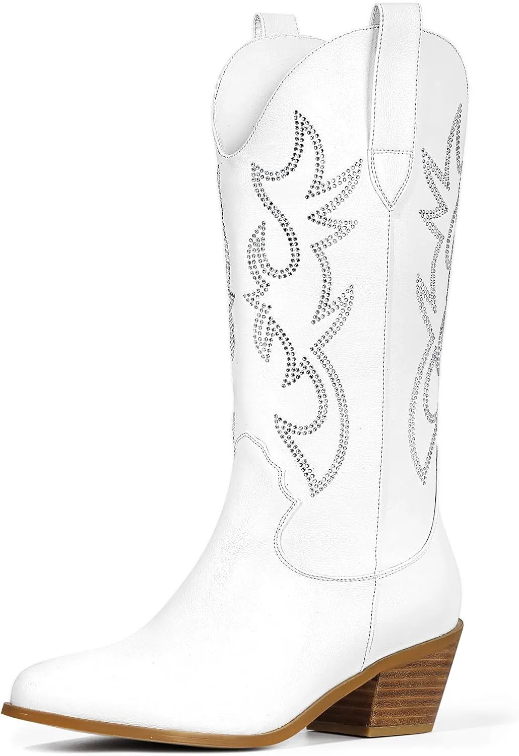 Women's Cowgirl Embroidered Western Cowboy Boots, Mid Calf Booties Pointed Toe Chunky Heel Pull On Fashion Design for Ladies, Party and Outdoor