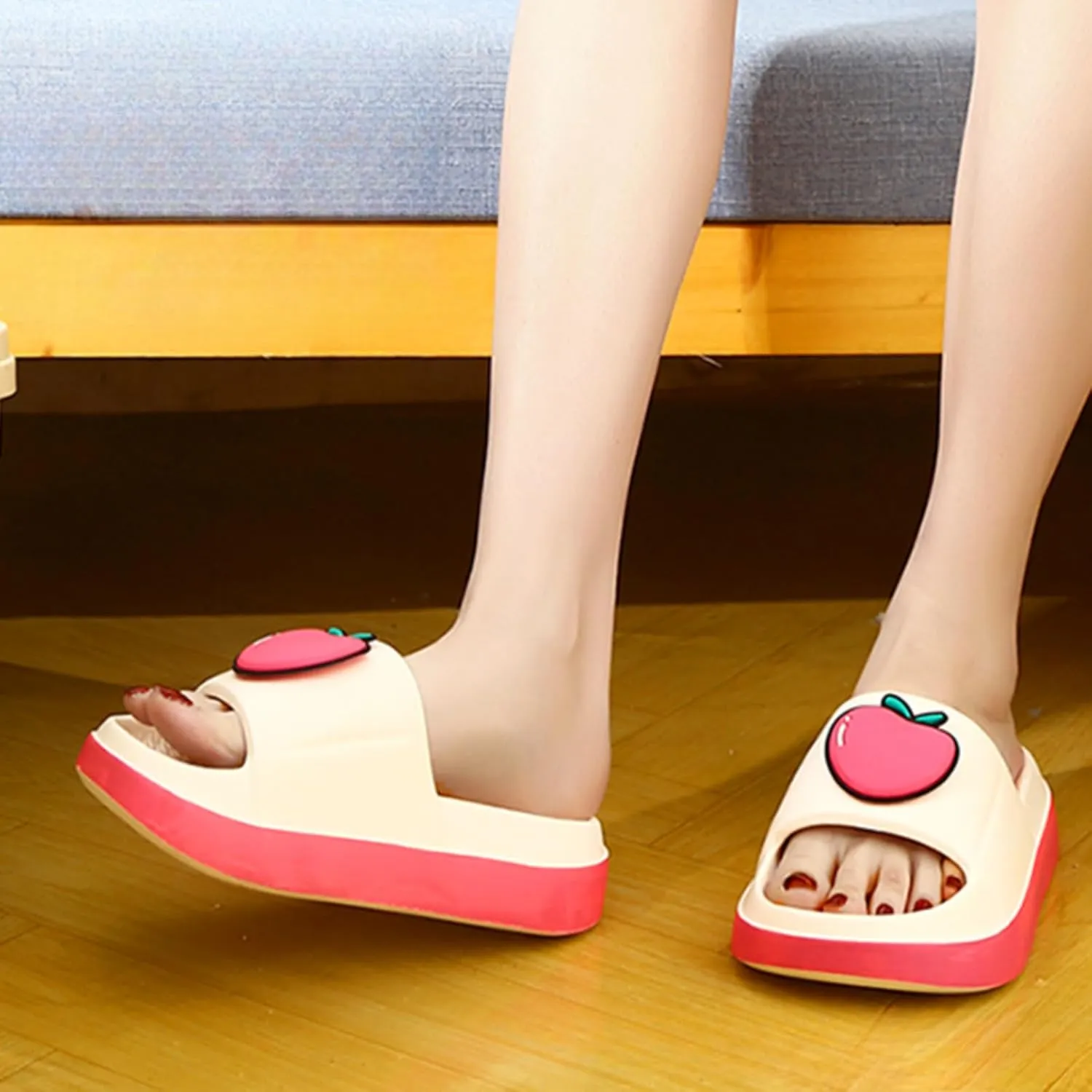 Womens Cute Summer Sandals Slippers Open-Toe Pillow Slides Cushioned Home Beach Indoor Outdoor Shower Shoes