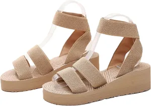 Women's Elastic Ankle Strap Platform Sandals Summer Open Toe Wedge Sandals Fashionable Beach Gladiator Sandals