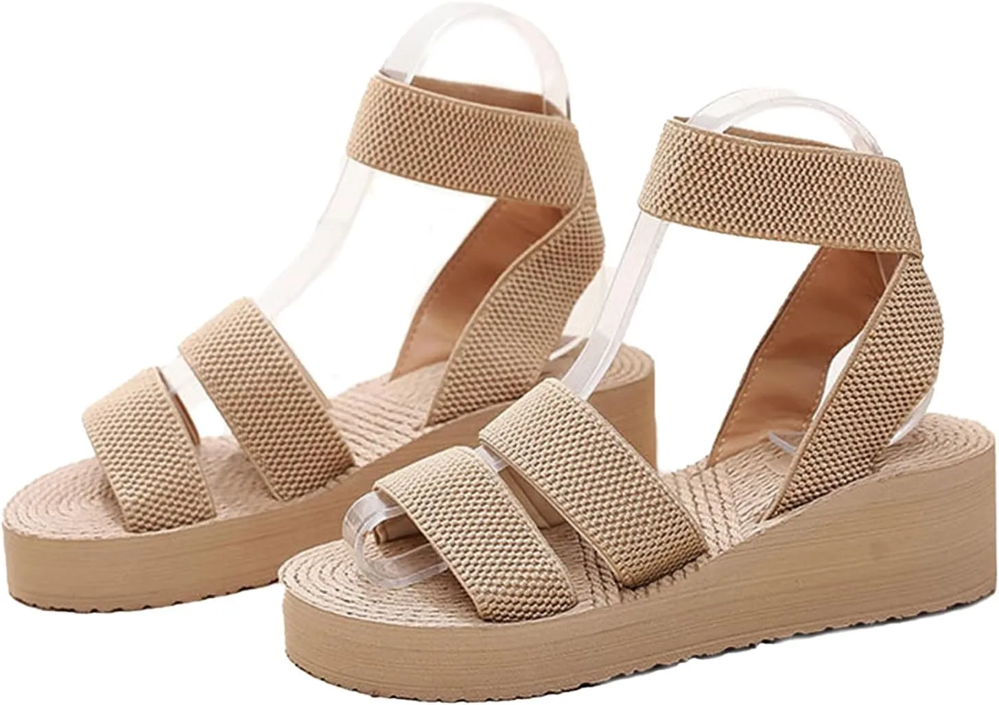 Women's Elastic Ankle Strap Platform Sandals Summer Open Toe Wedge Sandals Fashionable Beach Gladiator Sandals