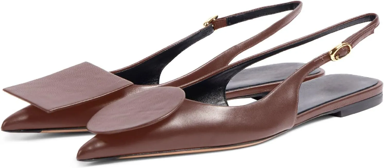 Women's Fashion Circle Square Flats Sexy Closed Pointed Toe Slingback Ballet Flats Circle and Square Decorative Patches Dressy Flats for Women