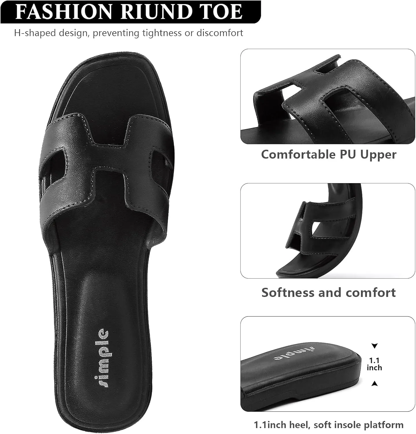 Womens Flat Sandals - Comfortable Womens Slip On Slides Open Toe Sandals Women Dressy Summer for Vacations, Black White, Gifts for Ladies 2025