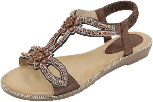 Womens Flat Sandals Summer Dressy Comfortable Rhinestone Sandals Flowers Cute Beach Boho Flip Flops Casual Vacation Dress Walking Shoes