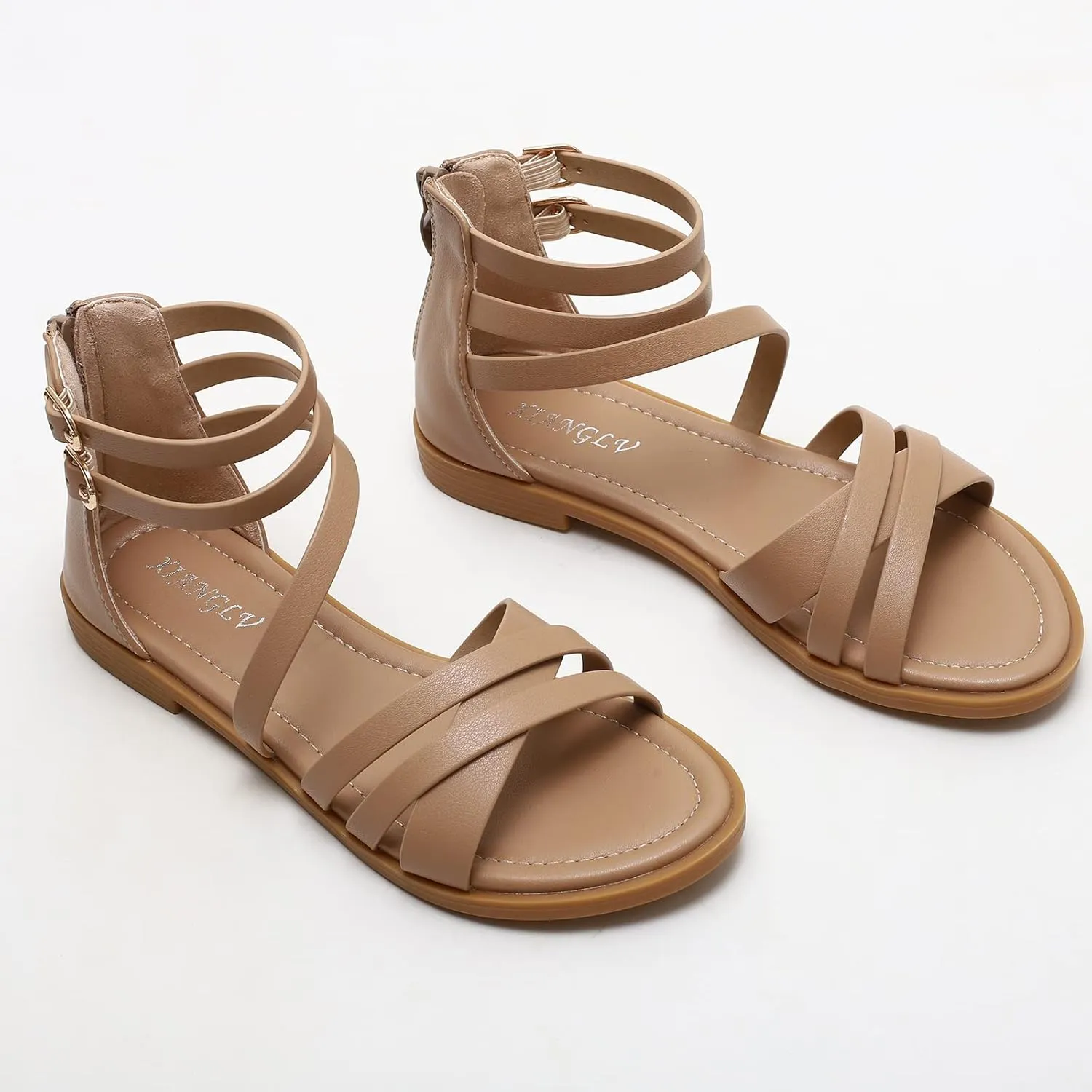 Women's Gladiator Sandals Summer Flat Strappy Sandals Fashion Dress Beach Shoes