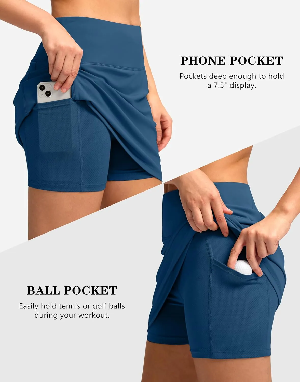 Women's Golf Skirts Skort 4 Side Pockets High Waisted Stretchy Tennis Skirt with Short Athletic Casual