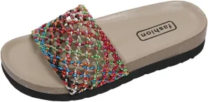 Women's Hollow Out Braided Slide Sandal Open Round Toe Flip Flops sandals Casual Outdoor Walking Beach Shoes