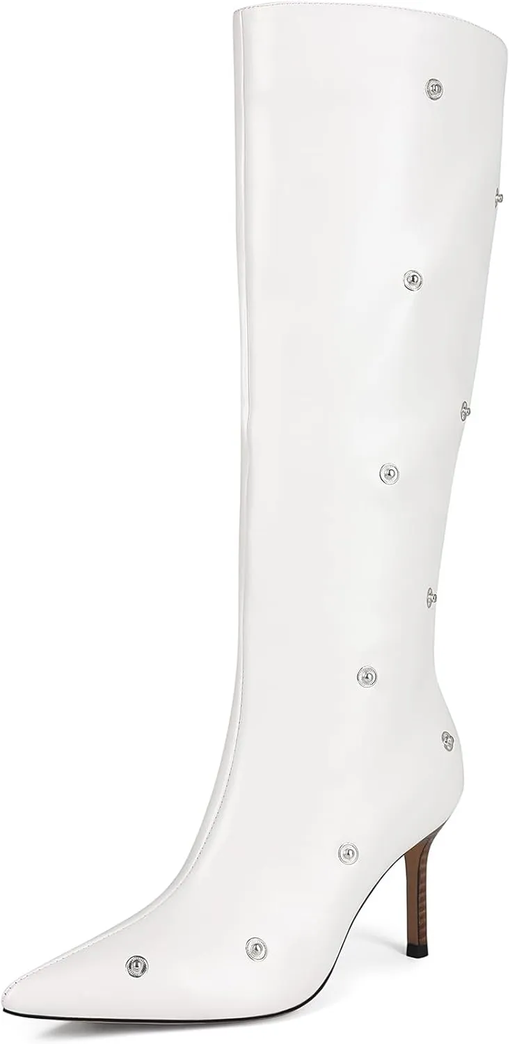 women's Knee High Boots Stiletto Boots Pointed Toe Heels knee high boots wide calf Detachable Snap-off Buttons Slouchy Boot