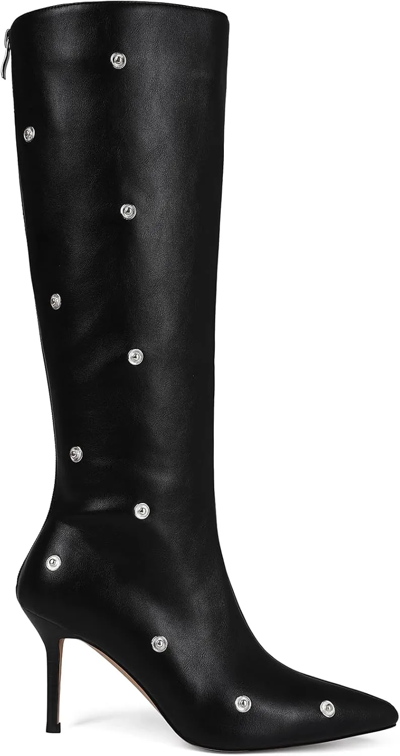 women's Knee High Boots Stiletto Boots Pointed Toe Heels knee high boots wide calf Detachable Snap-off Buttons Slouchy Boot