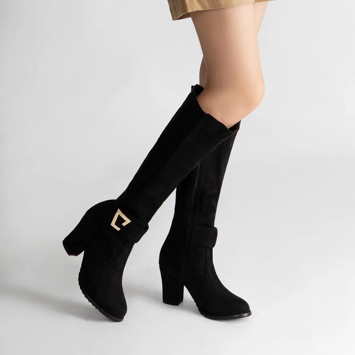 Women's Knee High Boots with Chunky Heel