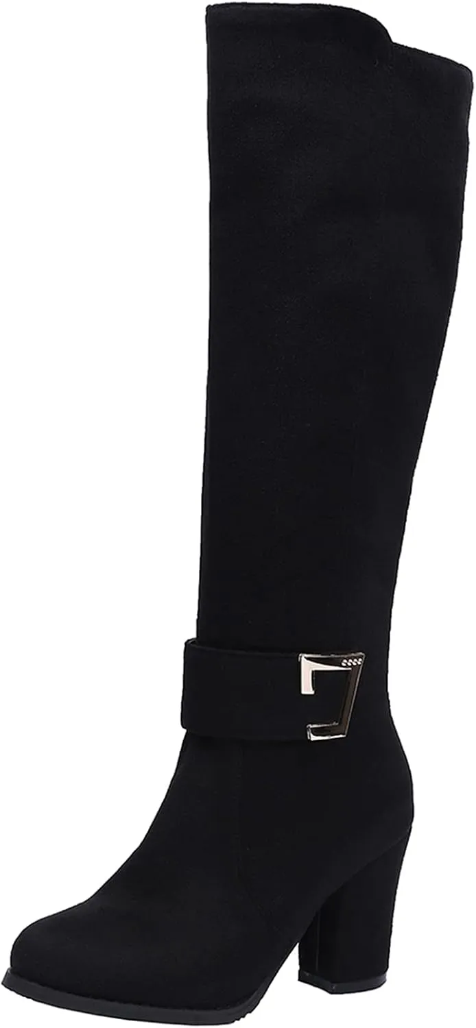 Women's Knee High Boots with Chunky Heel