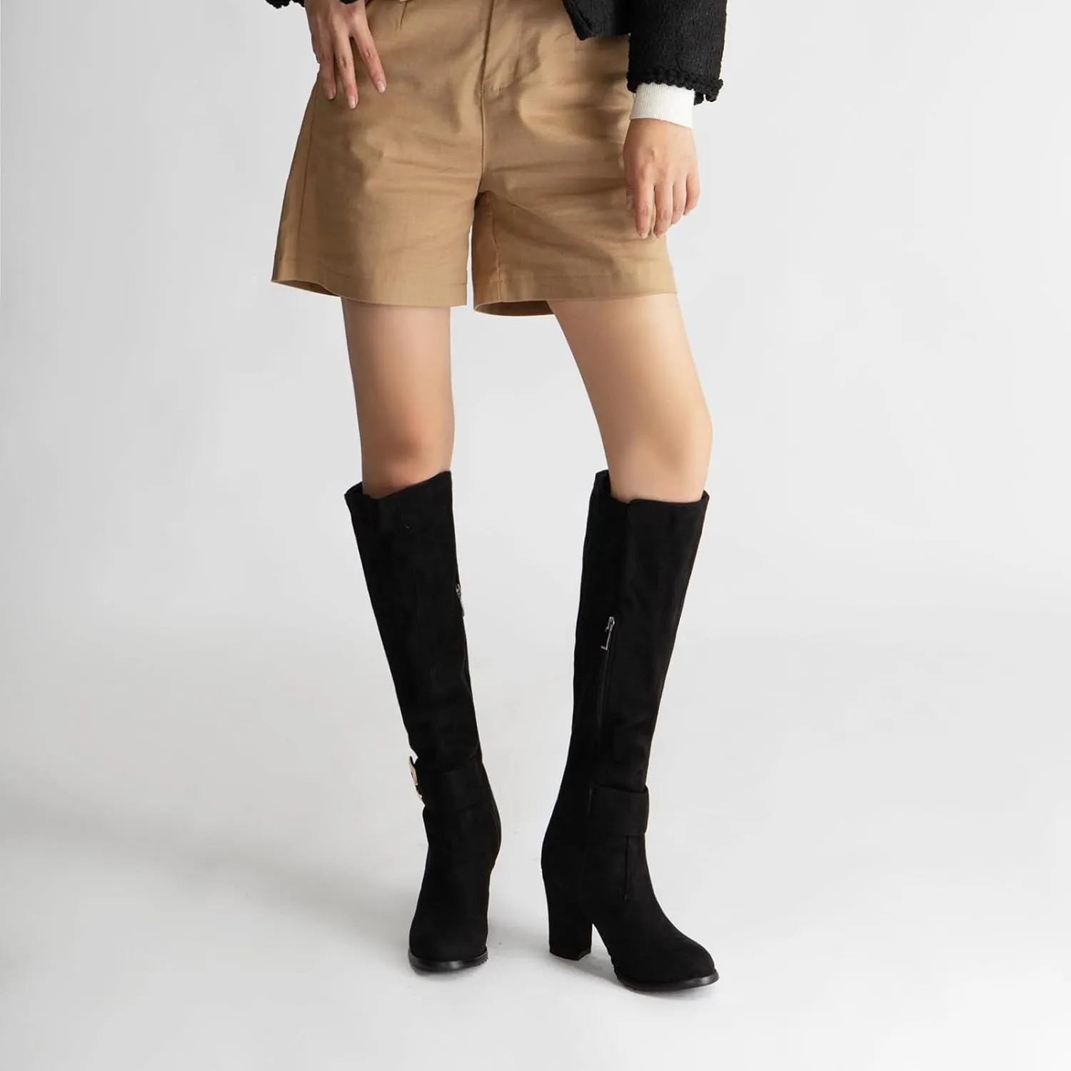 Women's Knee High Boots with Chunky Heel