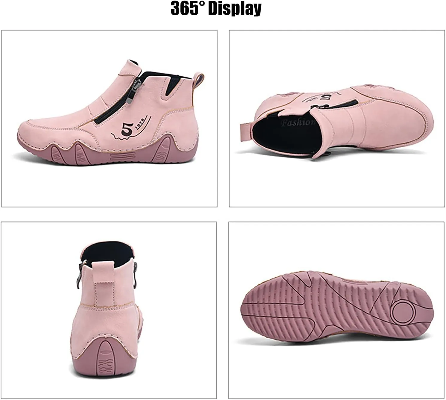 Women'S Leather Handmade Sneaker Ankle Boots Double side zippers Casual Lightweight Outdoor Walking Shoes For Hiking Camping Driving