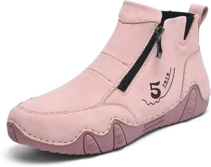 Women'S Leather Handmade Sneaker Ankle Boots Double side zippers Casual Lightweight Outdoor Walking Shoes For Hiking Camping Driving