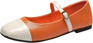 Women's Mary Jane Ballet Flats, Two-Tone Patent Cap Toe, Beige and Black