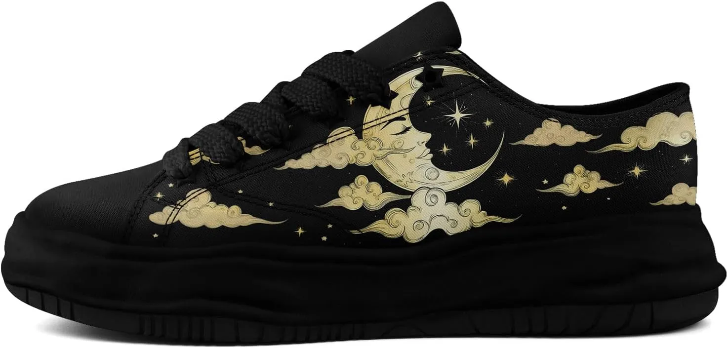 Women's Moon Sun Star Canvas Sneakers Men's Artistic Low-Top Casual Shoes Comfortable Unisex Lightweight Footwear