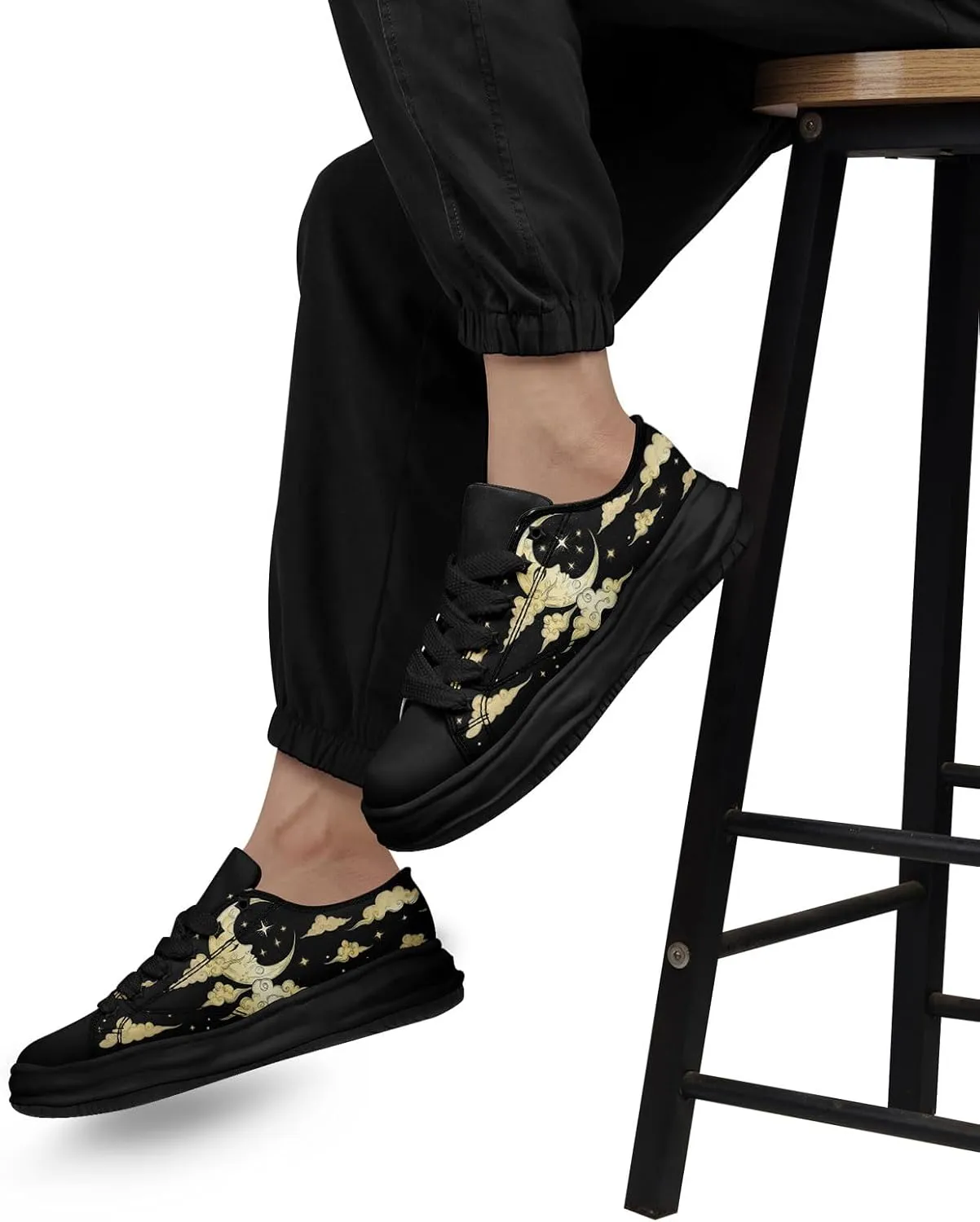 Women's Moon Sun Star Canvas Sneakers Men's Artistic Low-Top Casual Shoes Comfortable Unisex Lightweight Footwear